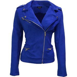 Faux Suede Jacket for Women Long Sleeve Zipper Up Casual Outwear